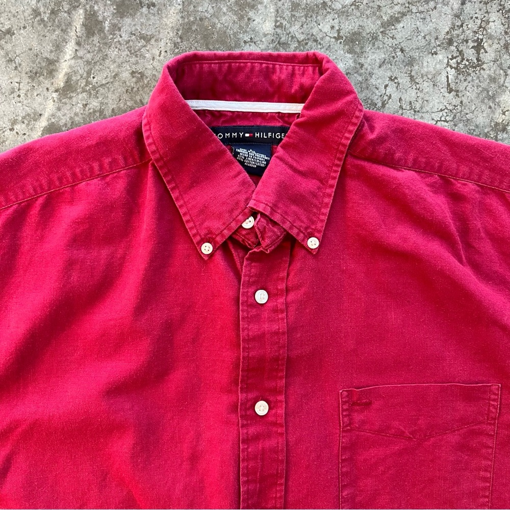 Tommy Hilfiger Vintage 90s Red Linen Blend Shirt Size Large Streetwear - Picture 2 of 9